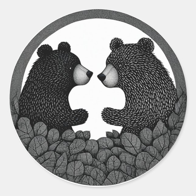 Black and white bears classic round sticker (Front)