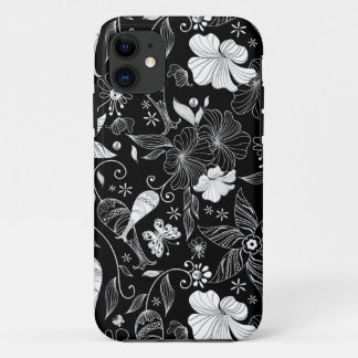 Black and white beautiful retro flowers pattern iPhone 11 case