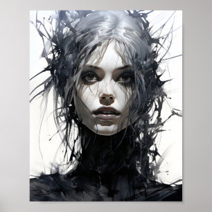 Black And White Beautiful Women Horror Fairy Poster