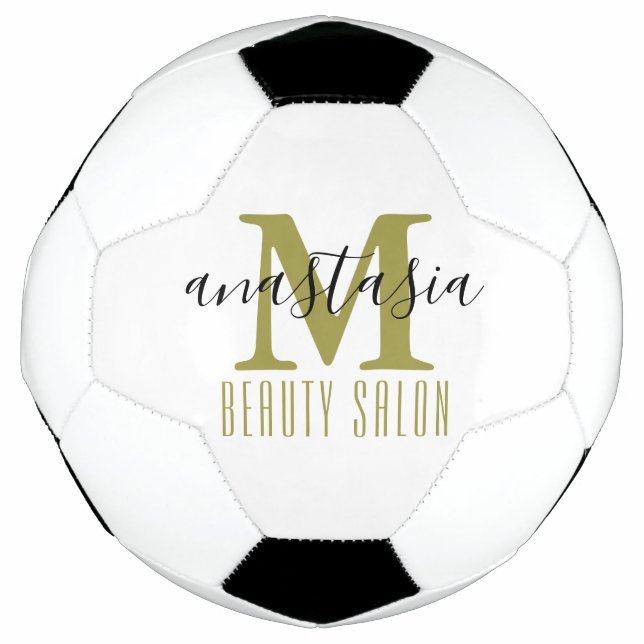 Black and White Beauty Salon by Anastasia Monogram Soccer Ball (Front)