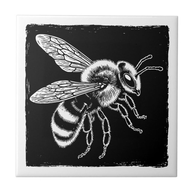 Black and White Bee Ceramic Tile (Front)