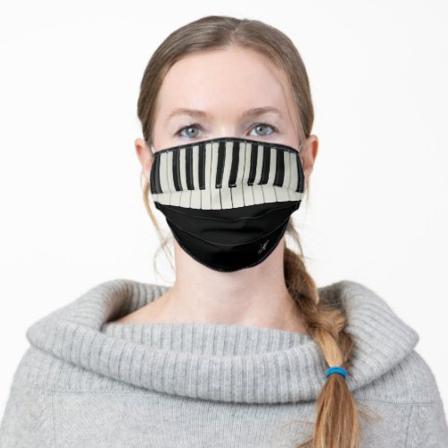Black and White Beige Piano Keys Keyboard Monogram Adult Cloth Face Mask