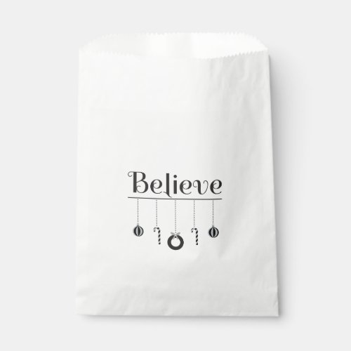 Black and White Believe Christmas Typography Favor Bag