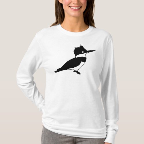 Black and White Belted Kingfisher Bird On Branch T_Shirt