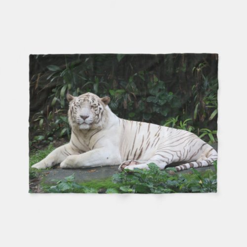Black and White Bengal Tiger relaxed and smiling Fleece Blanket