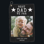 Black And White Best Dad by Par Photo Name Golf Towel<br><div class="desc">Black and white  Best Dad by Par golf towel personalized with photo and name.</div>