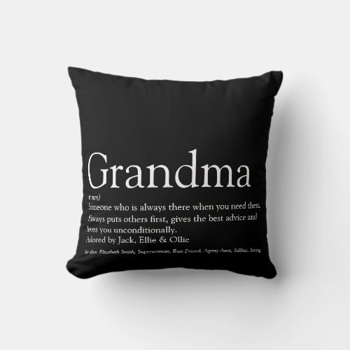 Black and White Best Ever Grandma Grandmother Throw Pillow