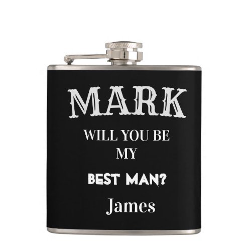 Black and White Best Man Proposal Wedding Custom  Flask