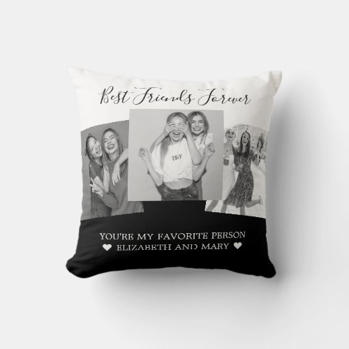 Black and White BFF Photo Collage Best Friends Throw Pillow