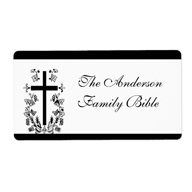 Black and White Bible Cross Label (Front)