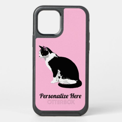 Black and White Bicolor Tuxedo Cat Personalized OtterBox Symmetry iPhone 12 Case