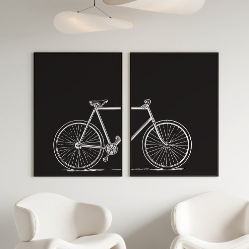 Black and White Bicycle Line Art Modern Two Wall Art Sets