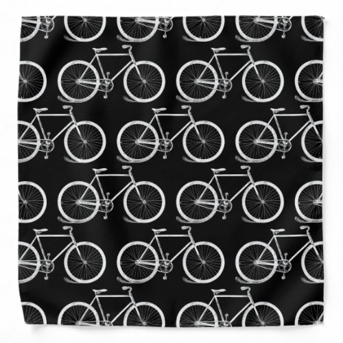 Black and White Bicycles Pattern Bike Print Black Bandana