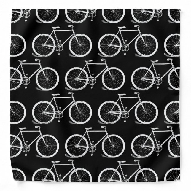 Black and White Bicycles Pattern Bike Print Black Bandana (Front)