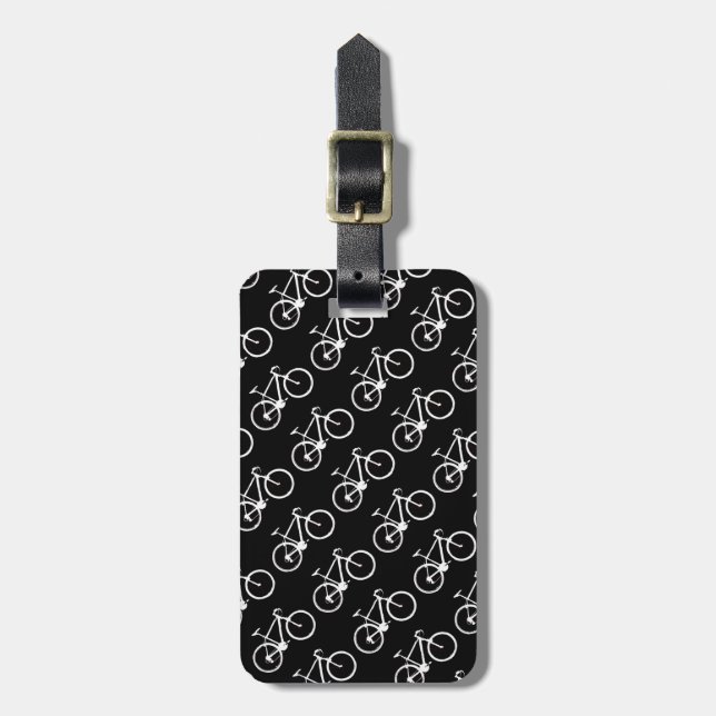 black and white bicycles patterning luggage tag (Front Vertical)