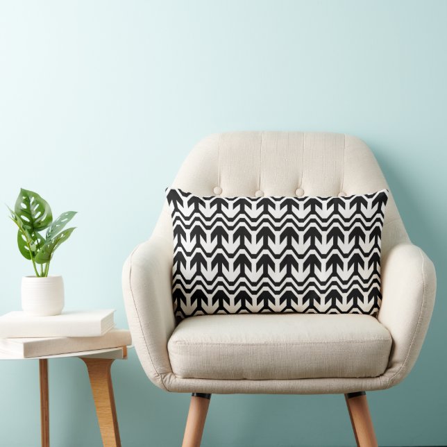 Black and White Bidirectional Wave Pattern Lumbar Pillow (Chair)