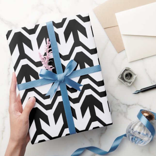 Black and White Bidirectional Wave Pattern Wrapping Paper (Gifting)