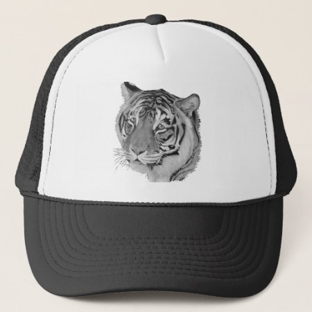 Black And White Big Cat Wildlife Picture Of Tiger Trucker Hat