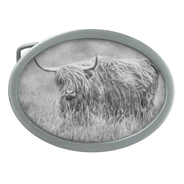 black and white big Highland cow Belt Buckle (Front)