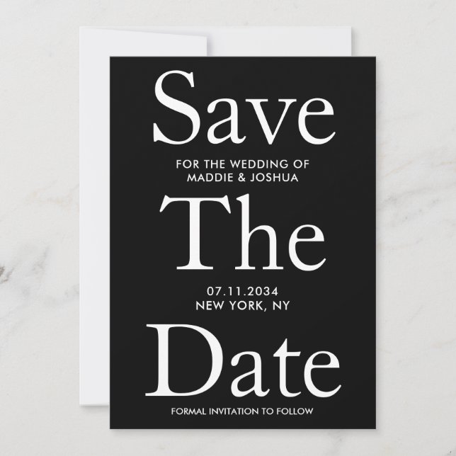 Black and White Big Letters Modern Save The Date (Front)
