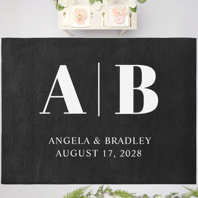 Black and White Big Letters Wedding Monogram Outdoor Rug (Insitu (Wedding 2))