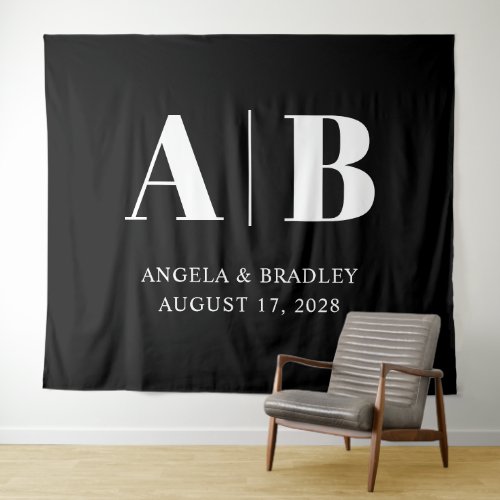 Black and White Big Letters Wedding Monogram Tapestry
