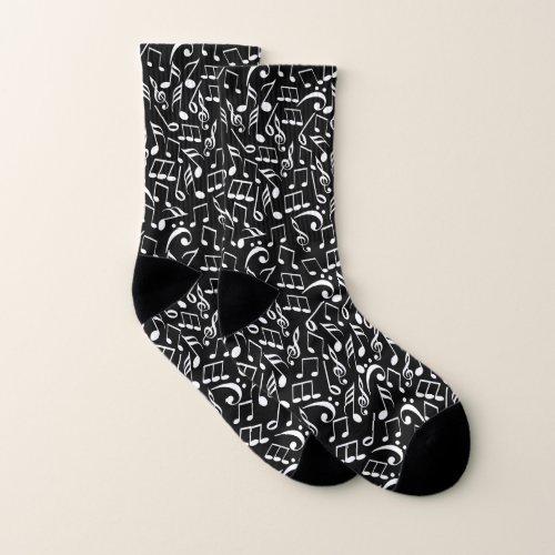 Black and White Big Musical Notes Socks