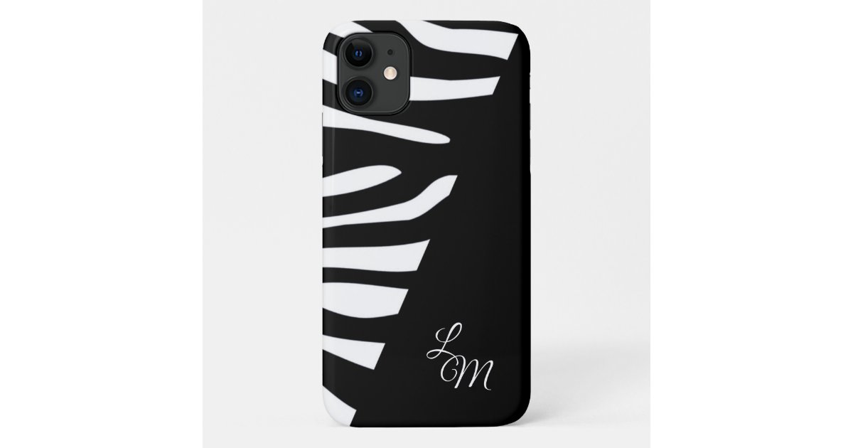 Zebra Initials Personalised Leather iPhone Case