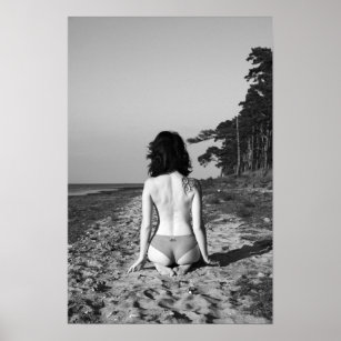 Black and white bikini tattoo beach girl photo poster