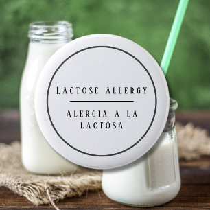 Black and White Bilingual Allergy Alert to Lactose Button