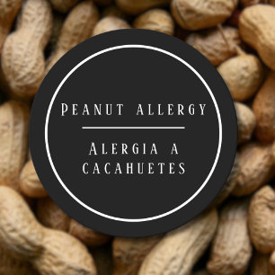 Black and White Bilingual Peanut Allergy Alert Classic Round Sticker
