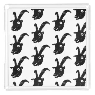 Black and White Billy Goat Potato Print Acrylic Tray
