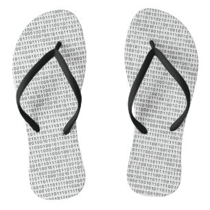 Black and White Binary Code Stripes Flip Flops