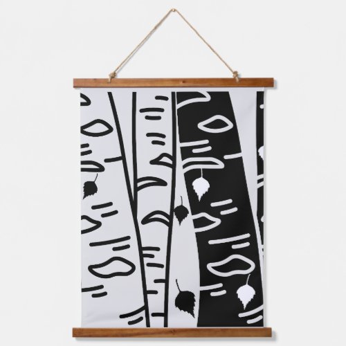 Black and White Birch Tree Pattern Hanging Tapestry
