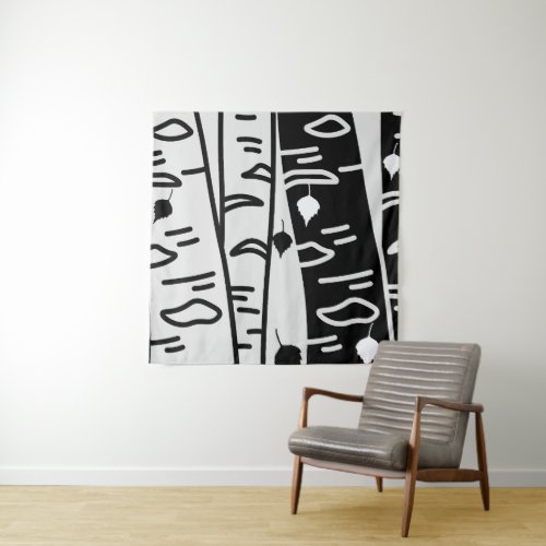 Black and White Birch Tree Pattern Tapestry