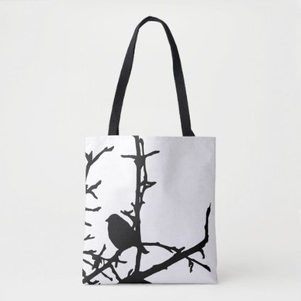 Black and White Bird in Tree Animal Tote Bag