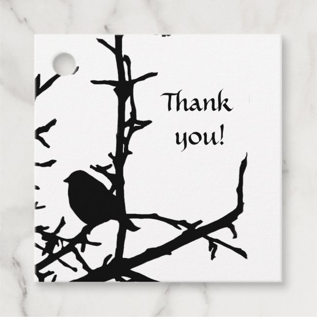 Black and White Bird in Tree Thank You Favor Tags