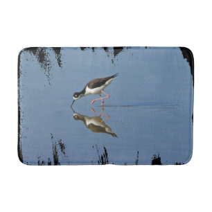 Black and White Bird Photo Blue Water Artistic Bath Mat