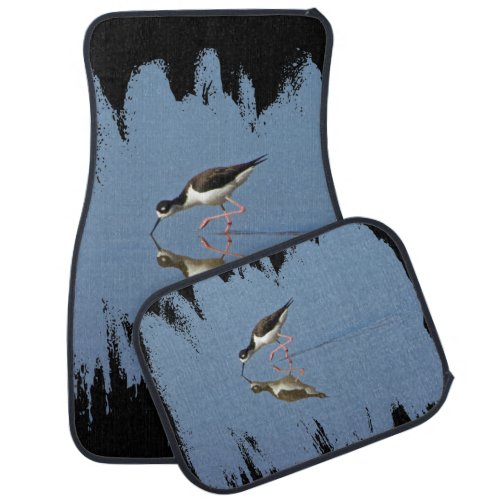 Black and White Bird Photo Reflection Blue Water Car Floor Mat