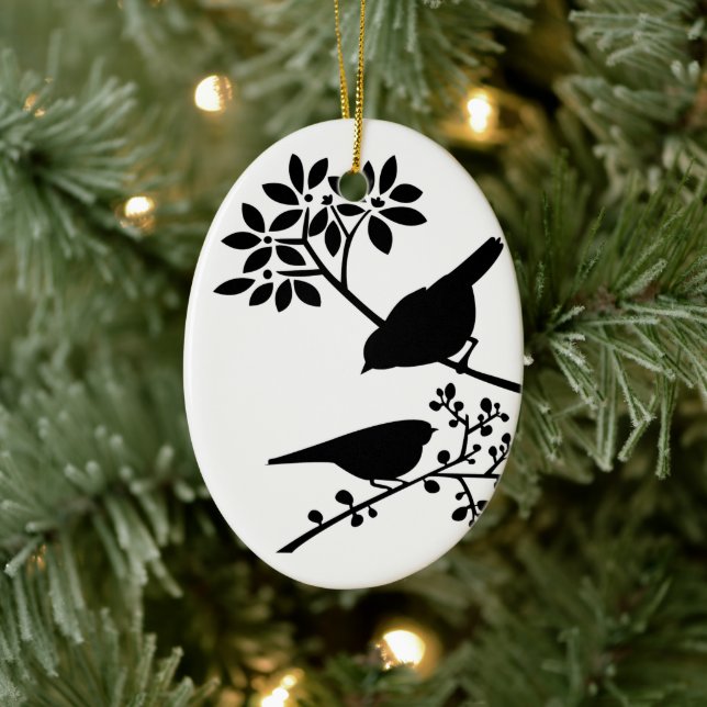 Black and White Birds Ceramic Ornament (Tree)