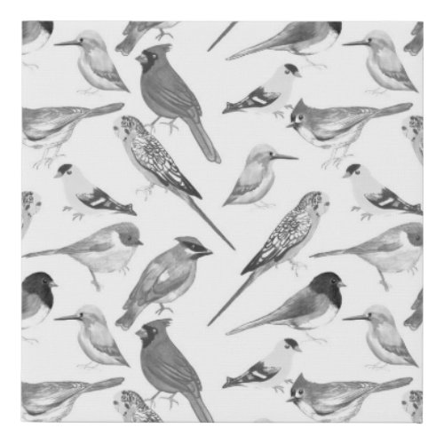 Black and white birds faux canvas print