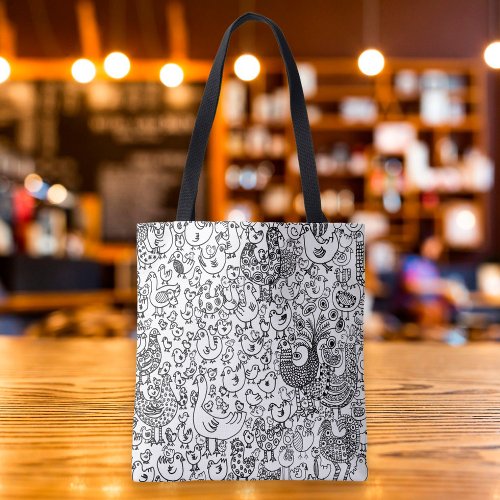 Black and White Birds Fun Whimsical Pattern Tote Bag