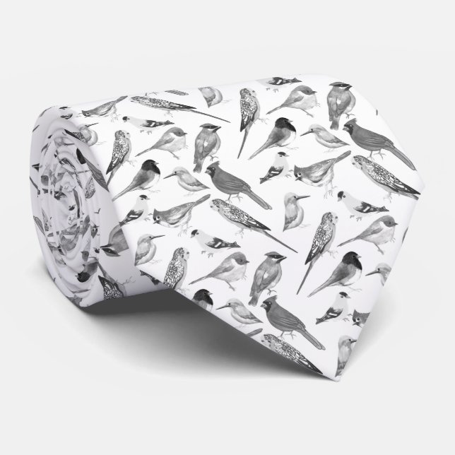 Black and white birds neck tie (Rolled)