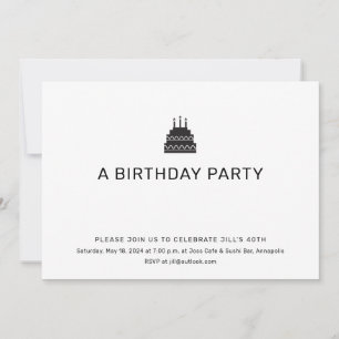Black and White Birthday Cake Party Invitation
