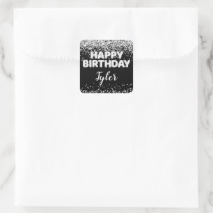 Black and White Birthday Party Favor Square Sticker