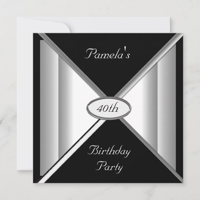 Black and White Birthday Party Invitation (Front)