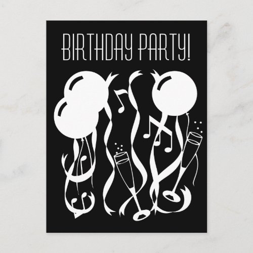Black and white Birthday party invitation postcard