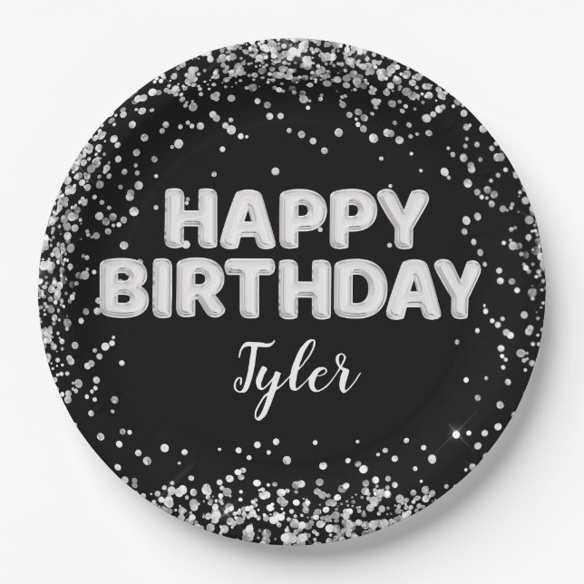 Black and White Birthday Party Paper Plates (Front)