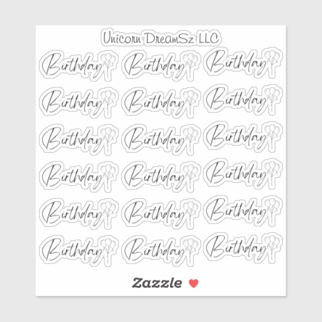 Black and White Birthday Stickers (Sheet)