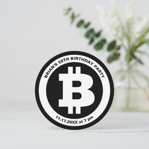 Black and White Bitcoin Symbol Custom Invitation